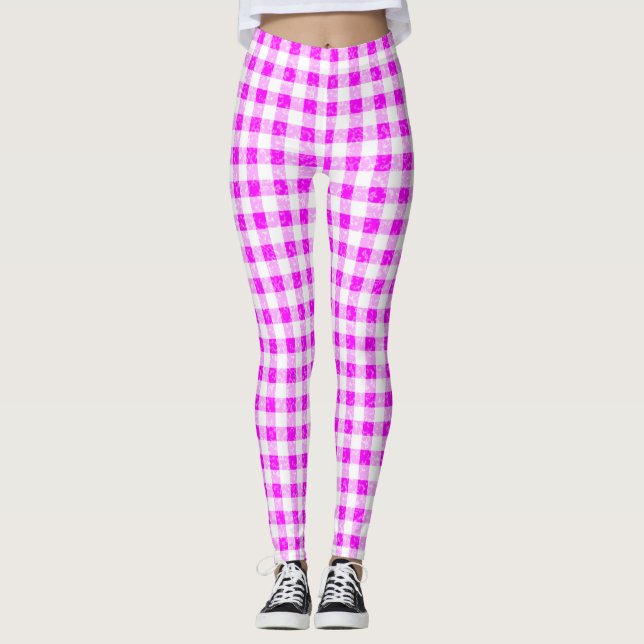 Gingham Pink und White Pattern Leggings (Vorderseite)