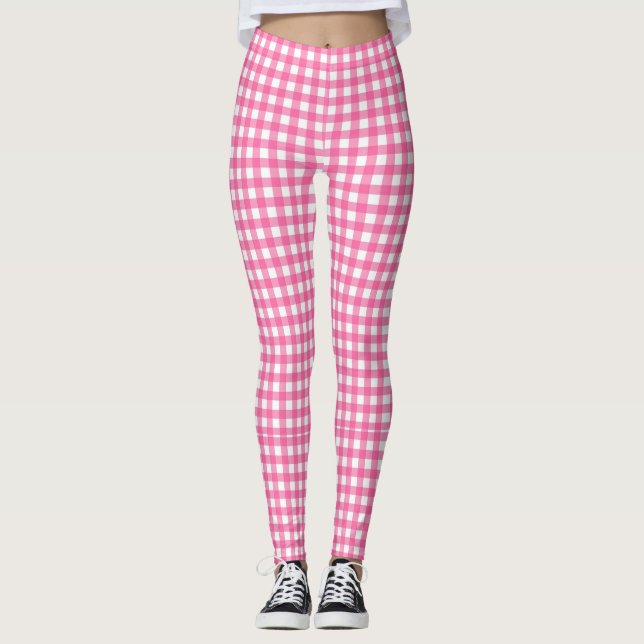 Gingham Pink Yoga Leggings (Vorderseite)