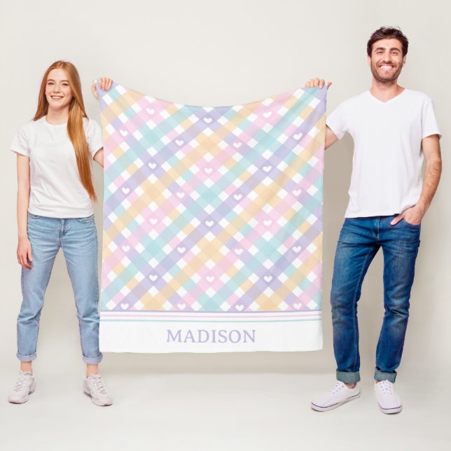 Gingham Plaid Hearts Nahtloses Muster Fleecedecke (Beispiel)