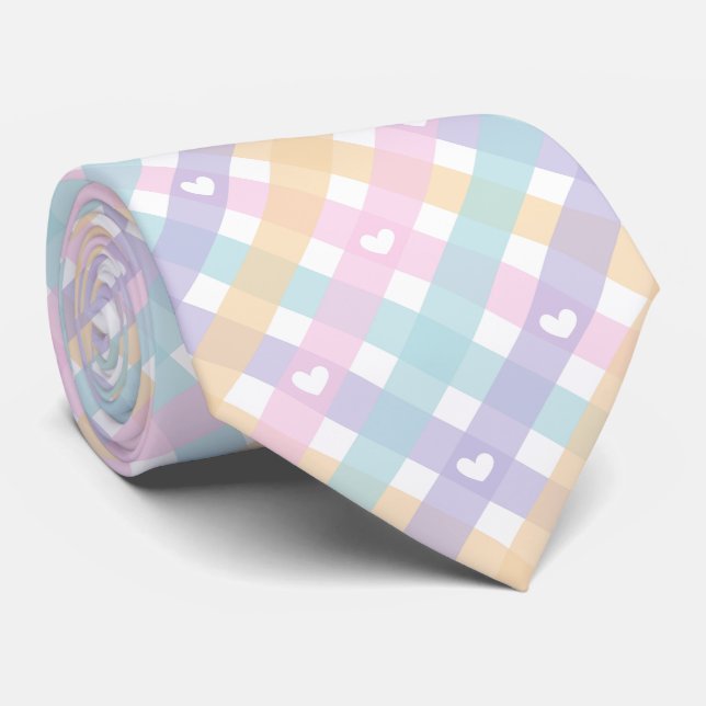 Gingham Plaid Hearts Nahtloses Muster Krawatte (Gerollt)