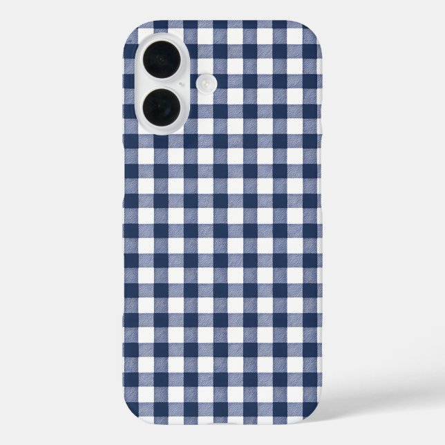 Gingham Plaid Pattern - Navy Blue iPhone 16 Hülle (Rückseite)