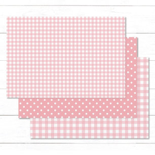 Gingham Polka Dot Pattern Peach Pink Mix and Match Geschenkpapier Set