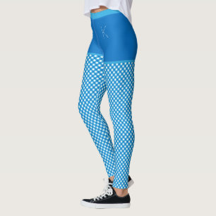 Gingham Print Blue White Monogram Personalisiert Leggings