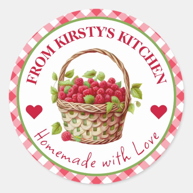 Gingham Raspberry Jam Label Runder Aufkleber (Vorderseite)