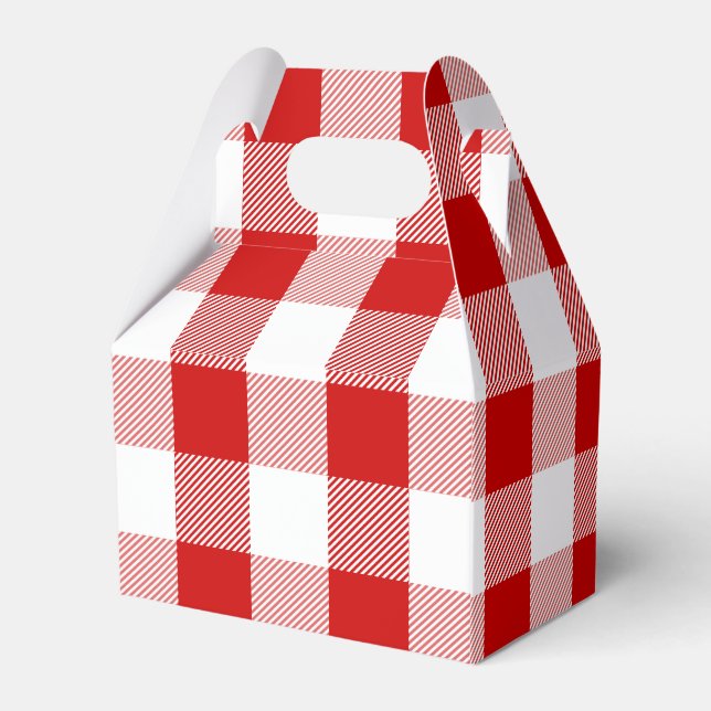 Gingham Red and White Karos Kariert Party Wedding Geschenkschachtel (Rückseite)