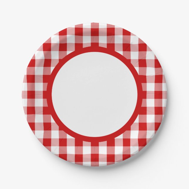 Gingham Red and White Karos Kariertes Party, Hochz Pappteller (Vorderseite)