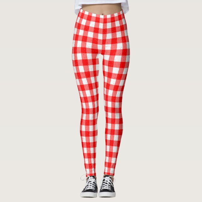 Gingham Red and White Pattern Leggings (Vorderseite)