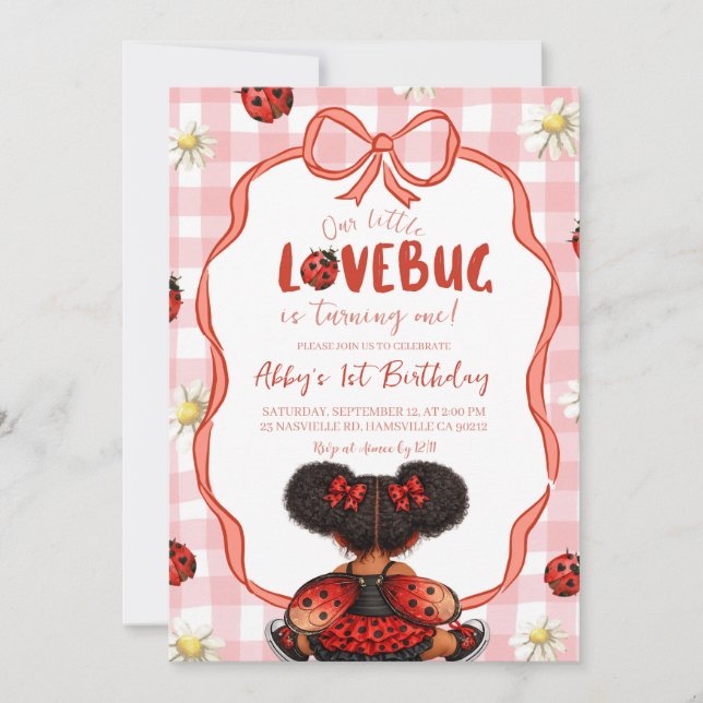 Gingham Red Ladybug 1st Birthday Invitation_ Einladung (Vorderseite)