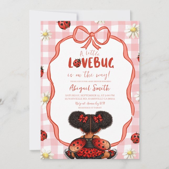  Gingham Red Ladybug Baby Shower Invitation Einladung (Vorderseite)