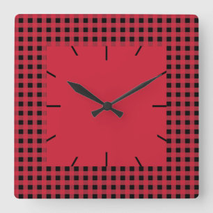 Gingham Red und Black Quadratische Wanduhr