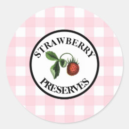 Gingham Retro Strawberry Preserve Runder Aufkleber