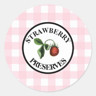 Gingham Retro Strawberry Preserve Runder Aufkleber