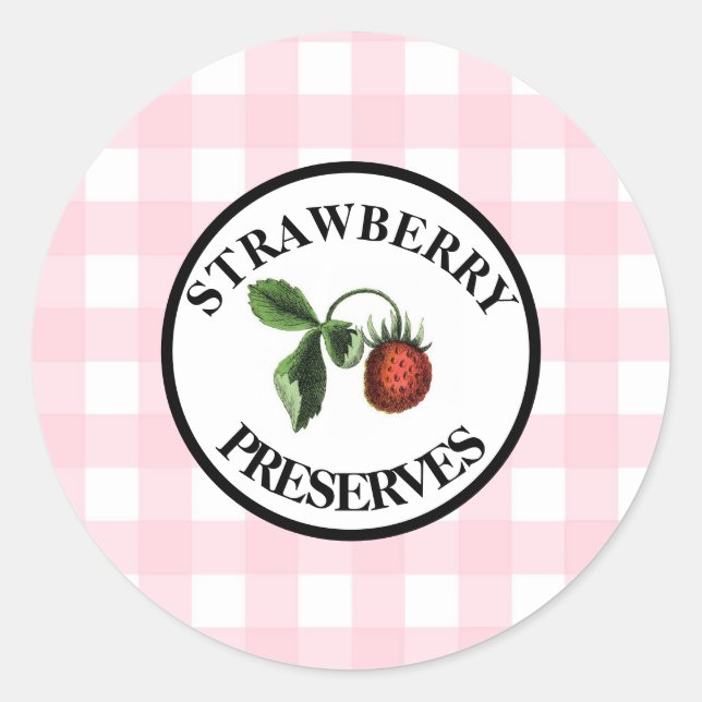 Gingham Retro Strawberry Preserve Runder Aufkleber (Vorderseite)