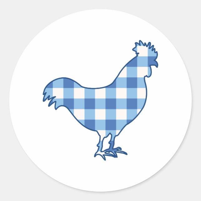 Gingham Rooster Runder Aufkleber (Vorderseite)