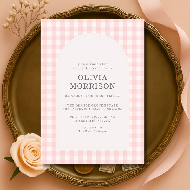 Gingham Rosa Baby Shower Einladung (Von Creator hochgeladen)