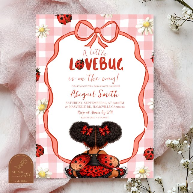 Gingham Rot Ladybug Baby Shower Einladung (Von Creator hochgeladen)