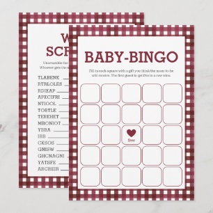 Gingham Rustic Baby Shower Zwei Spielkarten Einladung