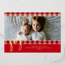 Gingham Rustic Farmhouse Rot Beige Weihnachtsfoto