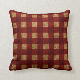 Gingham Rustik Rot Kissen