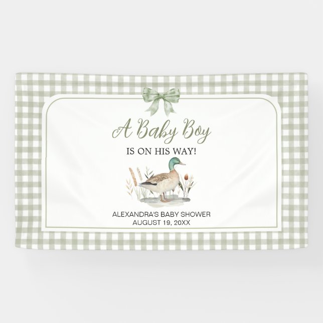 Gingham Sage Green Mallard Duck Baby Duck Banner (Horizontal)