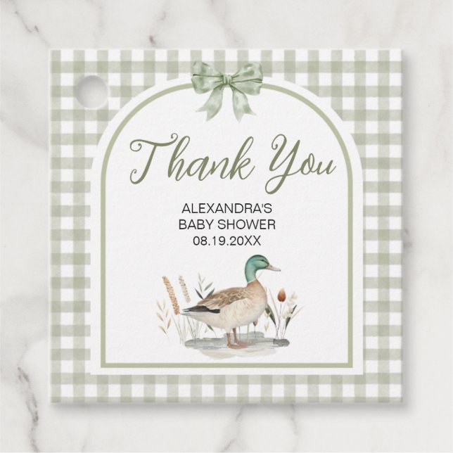 Gingham Sage Green Mallard Duck Baby Duck Geschenkanhänger (Vorderseite)