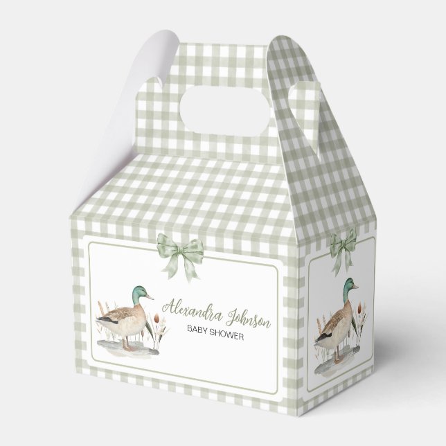 Gingham Sage Green Mallard Duck Baby Duck Geschenkschachtel (Vorderseite)