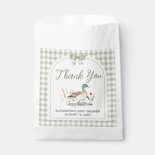 Gingham Sage Green Mallard Duck Baby Duck Geschenktütchen (Vorderseite)