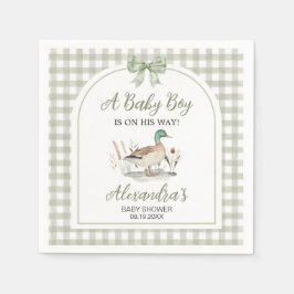 Gingham Sage Green Mallard Duck Baby Duck Serviette