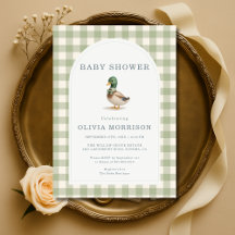 Gingham Salbei Grün Stockenten Schleife Baby Showe