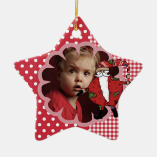 Gingham Santa Custom Foto Ornament