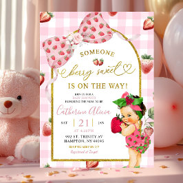 Gingham-Schleife Erdbeere Spanisch Baby Shower Einladung