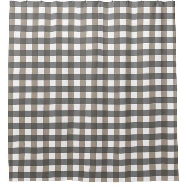 Gingham Schwarz Grau Weiß Duschvorhang (Vorderseite)