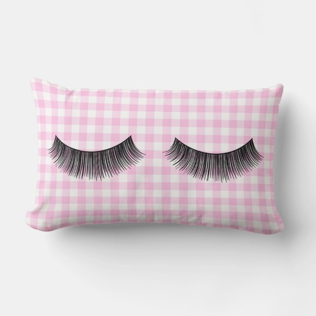 Gingham: Schwarze Augenblicke Lendenkissen (Vorderseite)