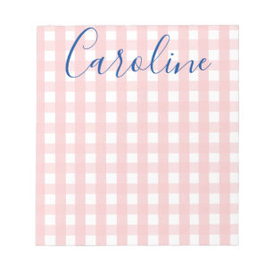 Gingham & Script Personalisiert Notepad Notizblock