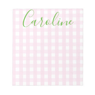 Gingham & Script Personalisiert Notepad Notizblock
