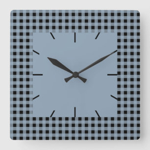 Gingham Slate und Black Quadratische Wanduhr