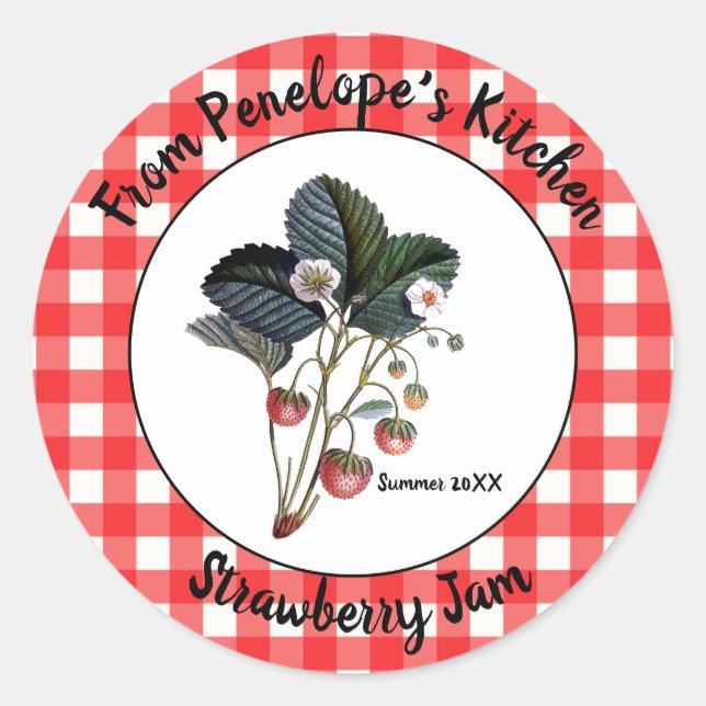 Gingham Strawberry Jam Sticker Etikett Ihre Küche (Vorderseite)