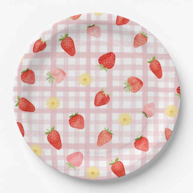 Gingham Strawberry Party Paper Tellers Pappteller (Vorderseite)