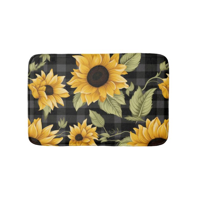 Gingham Sunflowers Pattern Badematte (Vorderseite)