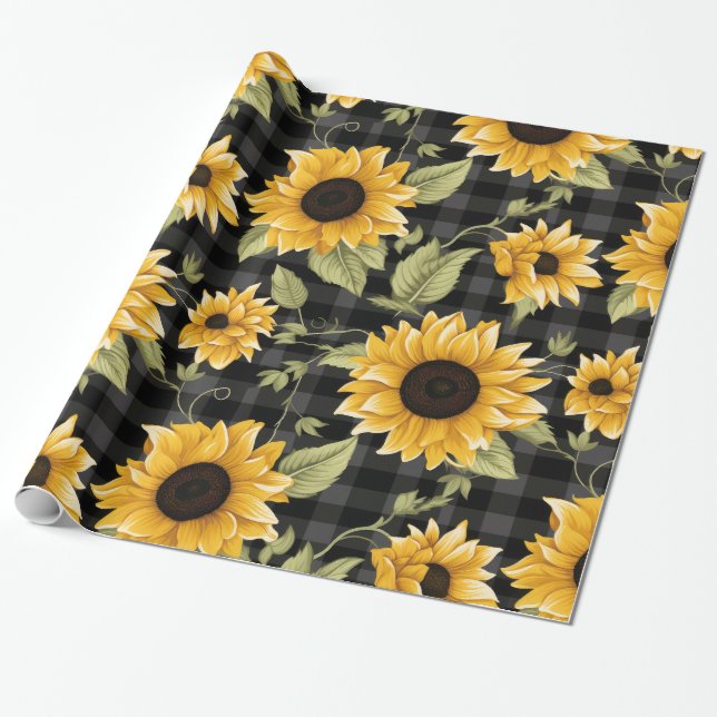Gingham Sunflowers Pattern Geschenkpapier (Ungerollt)