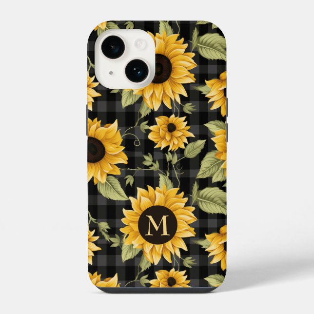 Gingham Sunflowers Pattern iPhone 14 Hülle (Rückseite)