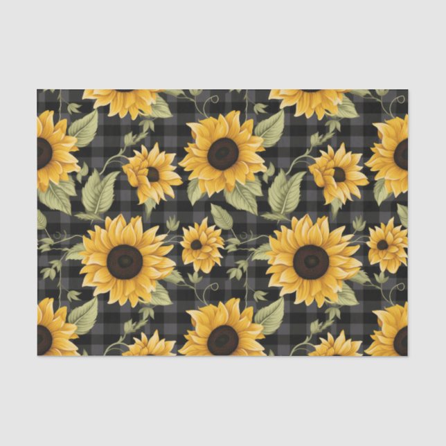 Gingham Sunflowers Pattern Seidenpapier (Vorderseite)