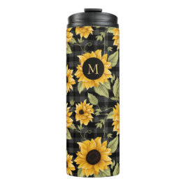 Gingham Sunflowers Pattern Thermosbecher
