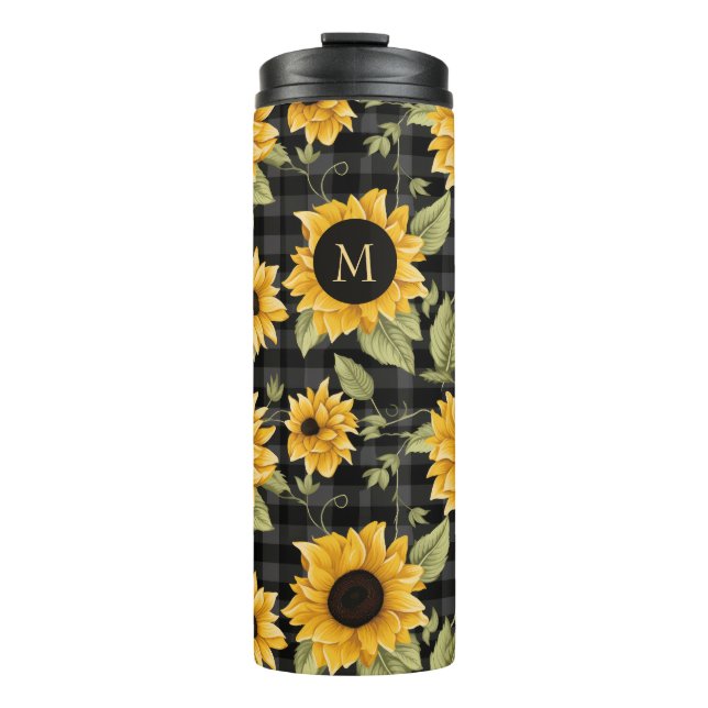 Gingham Sunflowers Pattern Thermosbecher (Vorderseite)