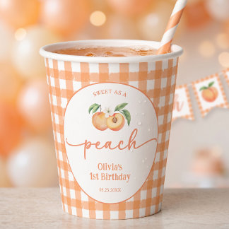 Gingham süß wie ein Pfirsich Geburtstag Papiertass Pappbecher