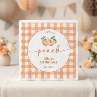 Gingham süß wie ein Pfirsich Geburtstag Serviette