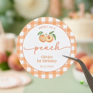 Gingham süß wie ein Pfirsich Geburtstagssticker Runder Aufkleber