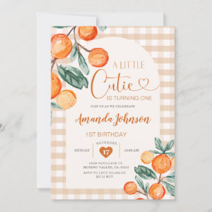 Gingham Süsse macht One Orange Birthday Einladung