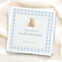 Gingham Teddybär Blau Jungen Baby Shower Party
