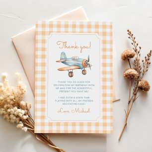 Gingham Time fliegt Flugzeug zum ersten Geburtstag Dankeskarte